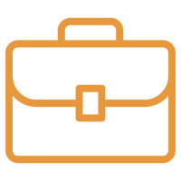 Orange briefcase icon on black background