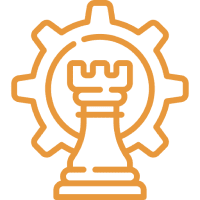 Orange rook and gear icon