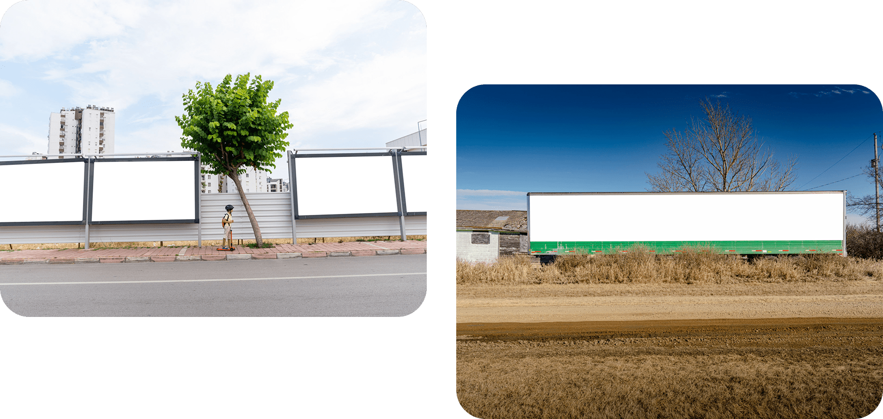Two outdoor blank billboard scenes